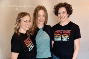 Radiant Family Wellness team photo of Dr. Brandi Benson, Dr. Casey Shipps, and Stacie, with a warm year-end message: ‘From our RFW Family to yours.’